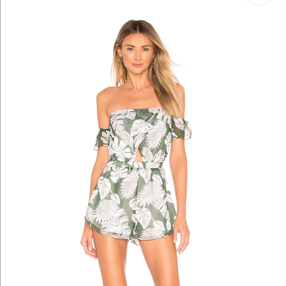 Superdown Aviana Romper in Green Multi -Palm Print